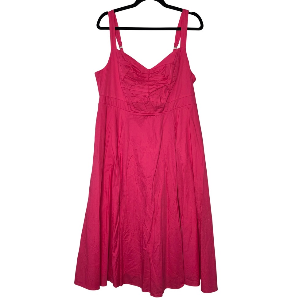 Torrid Dress Womens 1X Pink Midi Poplin Sweetheart Shirred Honeysuckle 40220043